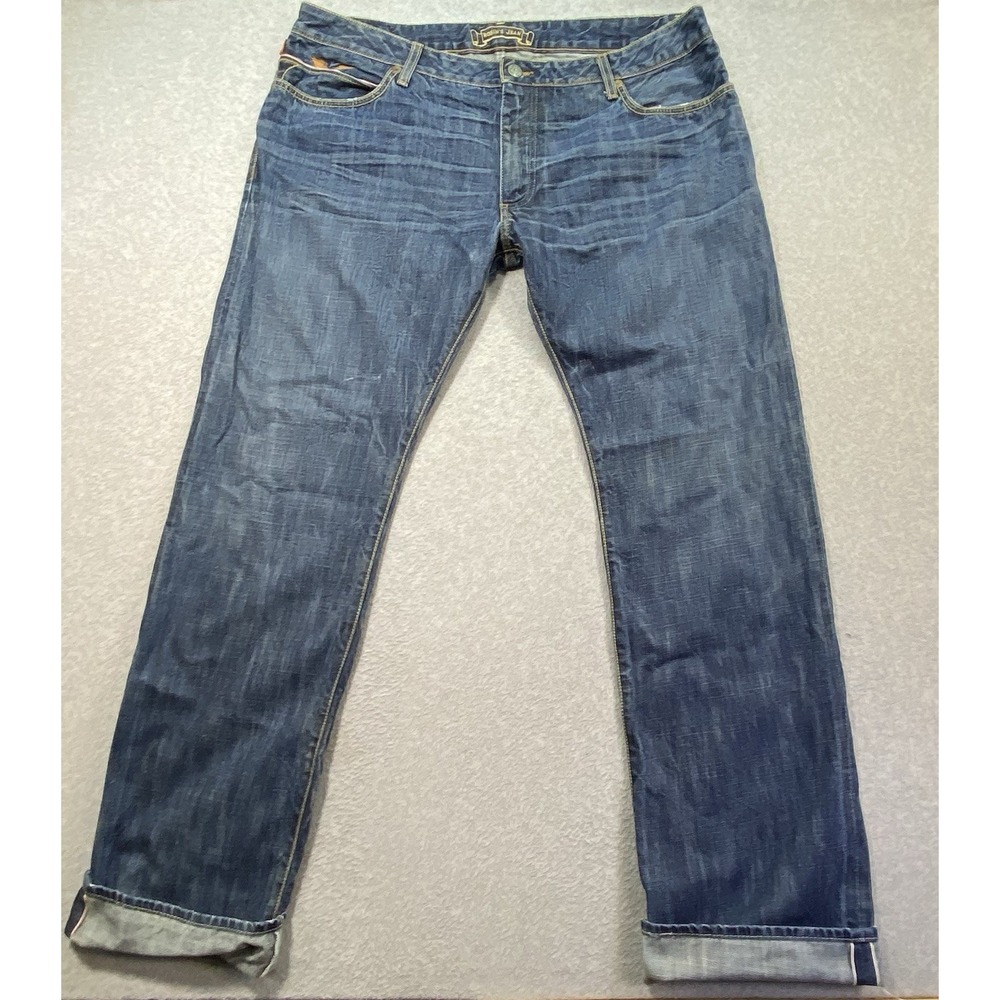 Robins Jean Straight Leg Denim Sz 38 Mens Blue Skater Y2K Studded Leather Patch